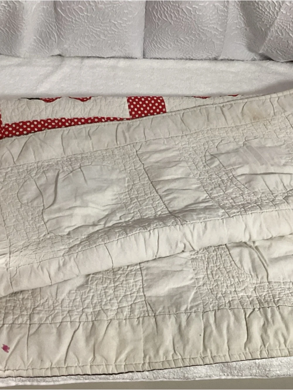 Vintage Handmade Minnie Mouse Themed Baby Quilt Red White Black Polka Dots
